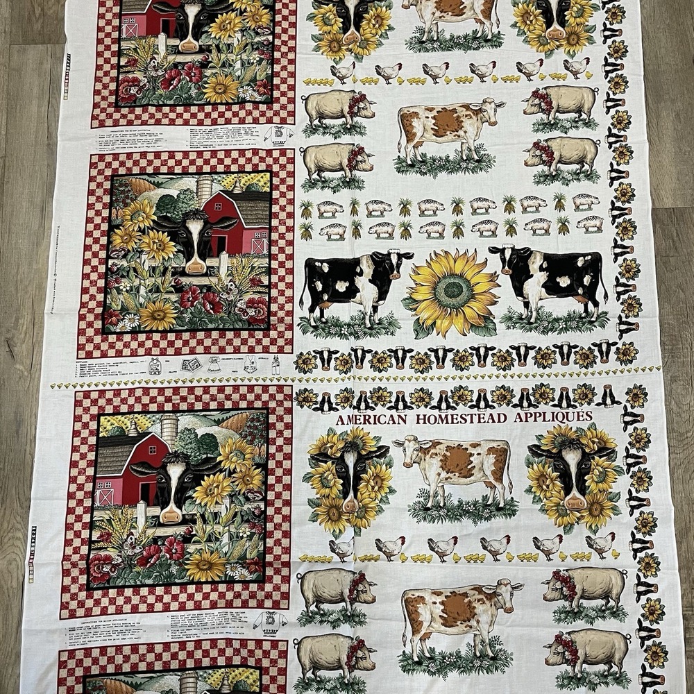 VTG New American Homestead Applique Joan Kessler Sunflowers Cows Red